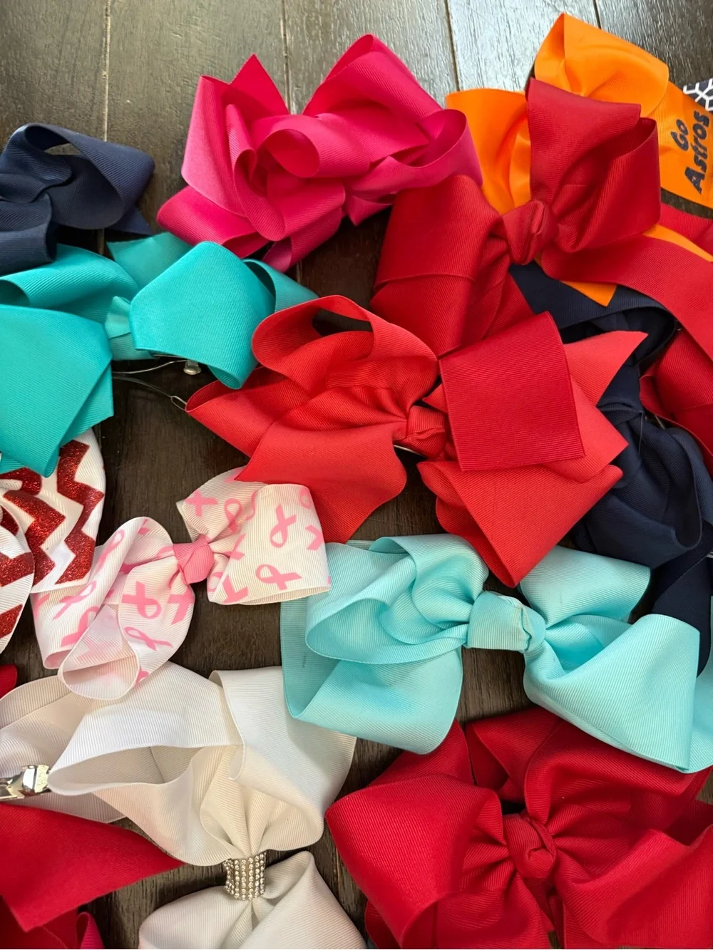 Roughly 60 Assorted Kids Hair Bows - Multi Color Pack Cheer, Softball, School